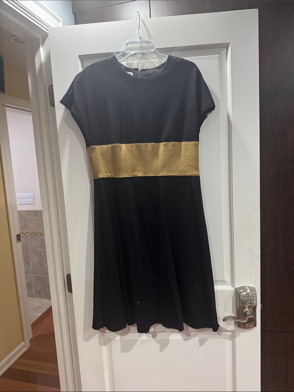 Anne Klein Black Midi Dress with Tan Waistband Detail